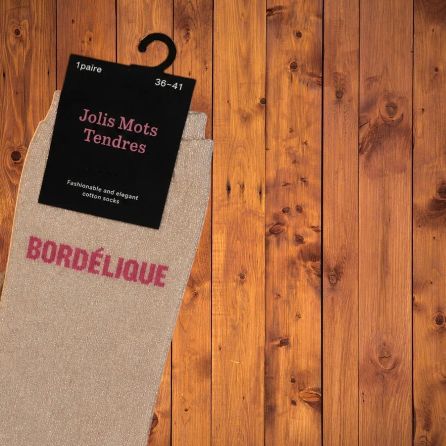 Chaussettes Fun "BORDÉLIQUE " Beige Dorée