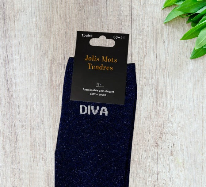 Chaussette Fun "DIVA" Bleu Nuit